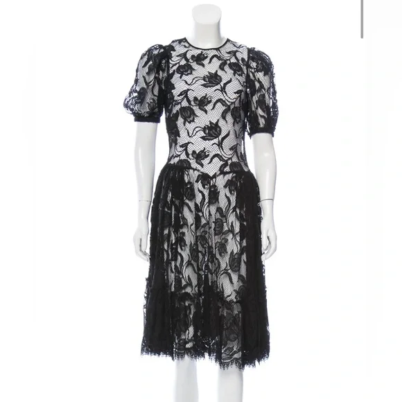 Black Jill Stuart lace midi dress with bateau neck